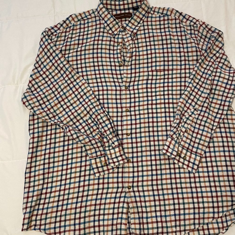 Colorful Plaid Flannel Button Down Shirt, Size 3XLT.  Big and Tall